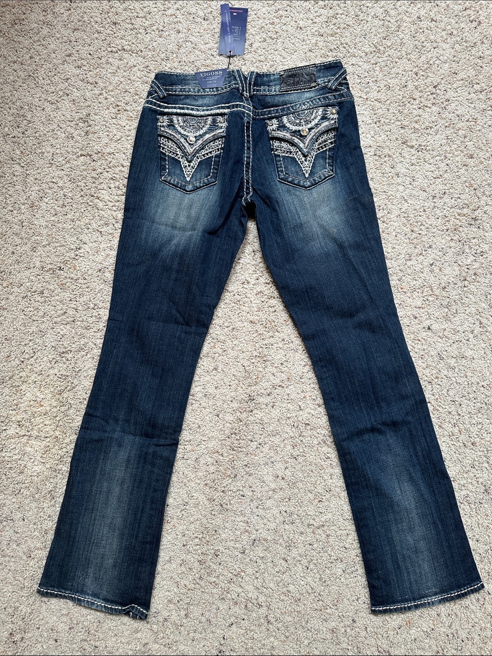 Vigoss Dark Blue Embellished Back Pocket Wide Leg Jeans